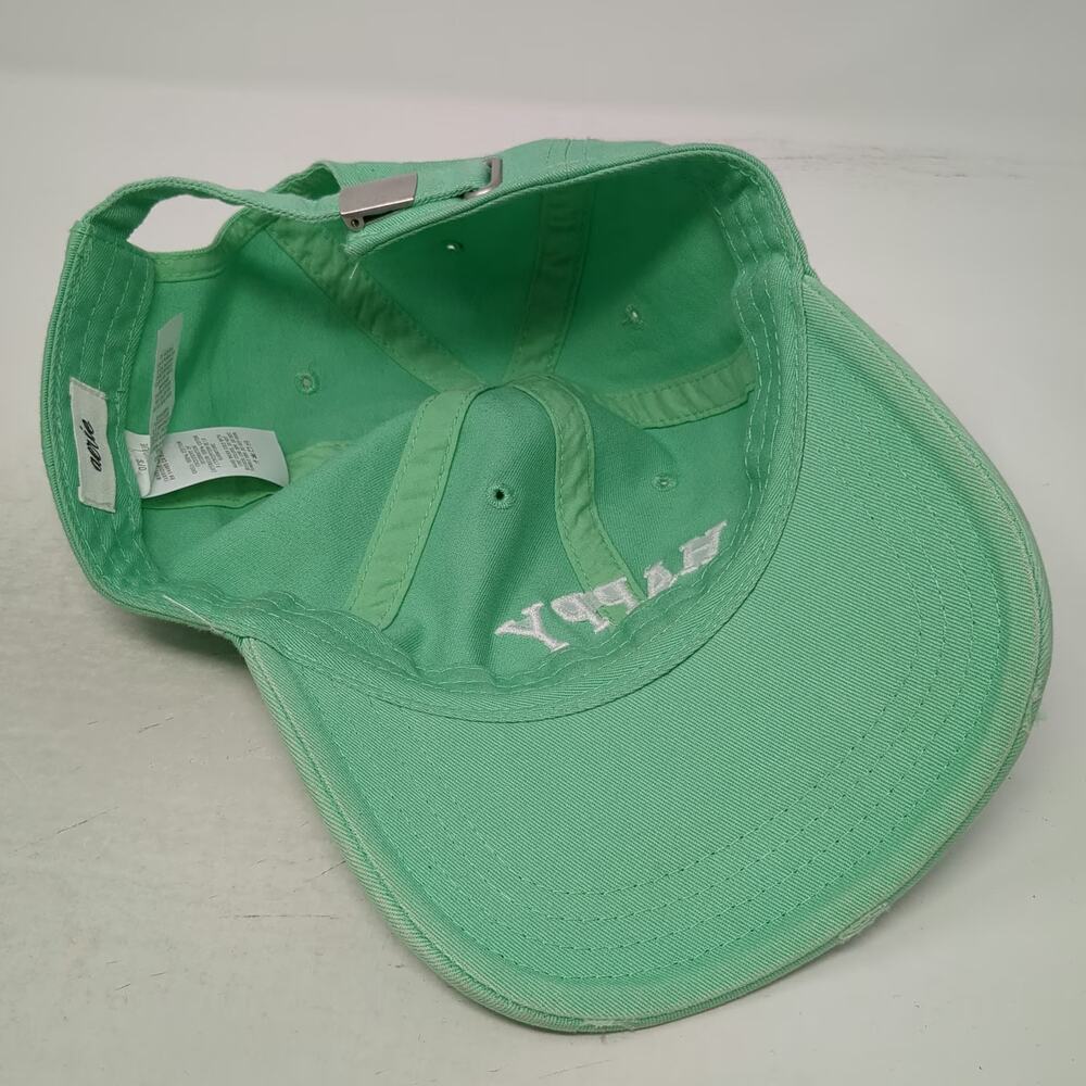 Aerie Baseball Cap Green One Size Happy Embroidered Cotton Slideback Hat - Picture 7 of 11